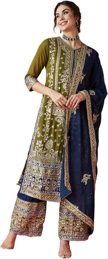 Indian pakistani embroidered kurta set for women wedding party wear sharara palazzo