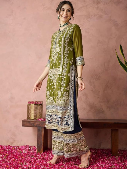 Indian pakistani embroidered kurta set for women wedding party wear sharara palazzo