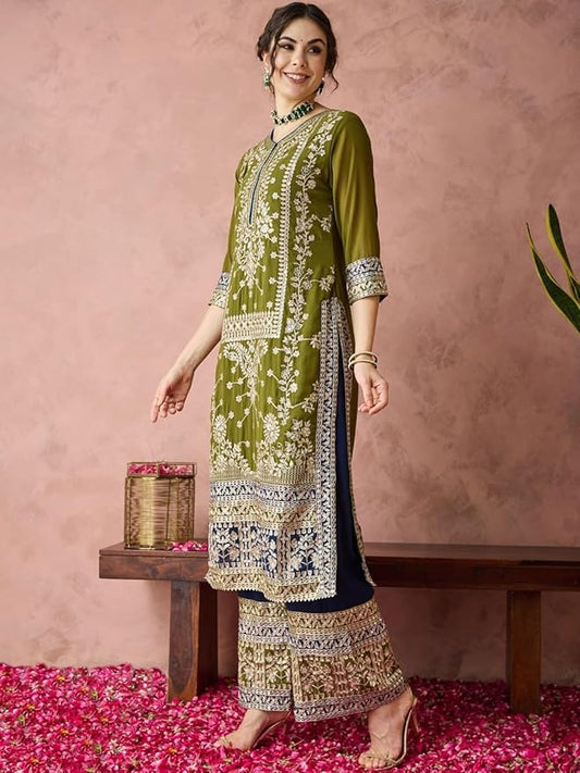 Indian pakistani embroidered kurta set for women wedding party wear sharara palazzo